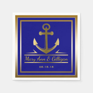 Guld Anchor Nautical Modern Bröllop Navy Blue Pappersservett