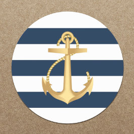 Guld Anchor Navy Rand Nautical Bröllop Runt Klistermärke
