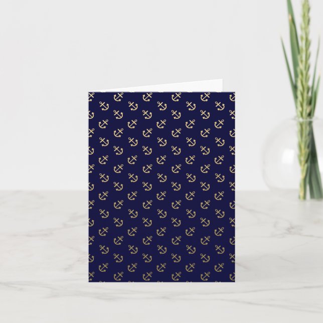 Guld Anchors Navy Blue Background Mönster Kort (Framsida)