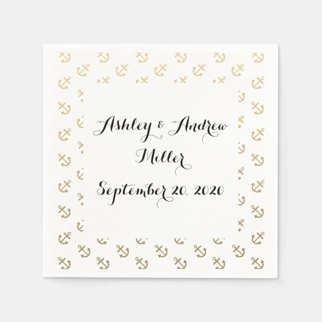 Guld Anchors White Background Mönster Pappersservett (Framsidan)