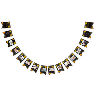 "Guld and Black First-födelsedagsfoto bunting flag Vimplar