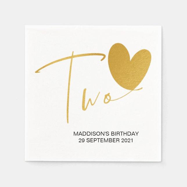 Guld andra födelsedag två barn Party Decor Napkins Pappersservett (Framsidan)