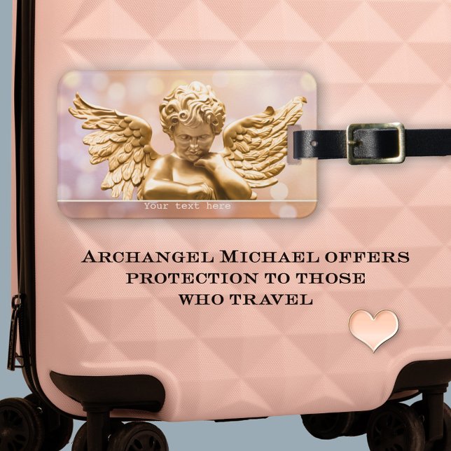 Guld Angel Sparkling Luggage Tag Bagagebricka (A pretty angel on a sparkling lights background in pastel colors. Call on Archangel Michael)