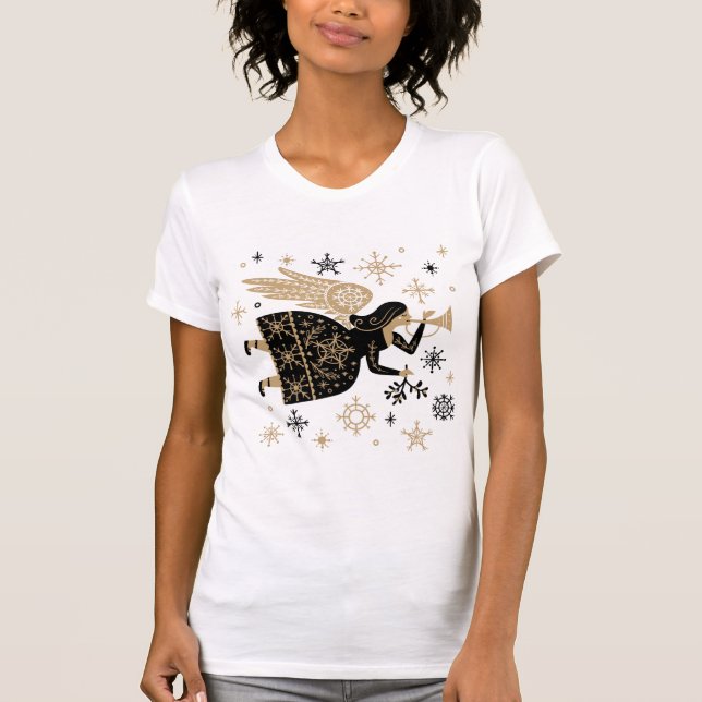 Guld Angel Stars jul Sång Folkart T Shirt (Framsida)