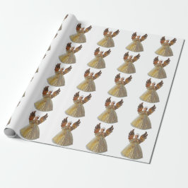 Guld Angel White Wrapping Papper Presentpapper