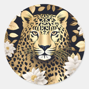 Guld Animal Leopard Runt Klistermärke
