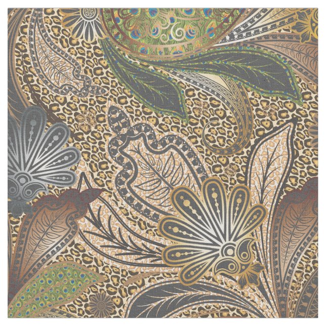 Guld Animal Print Paisley Tyg (Närbild)