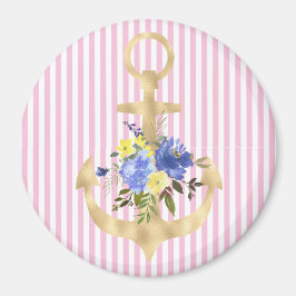 Guld ankare med Blåa blommor Magnet