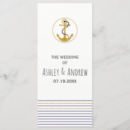 Guld ankare och rand nautiska bröllopsprogram program