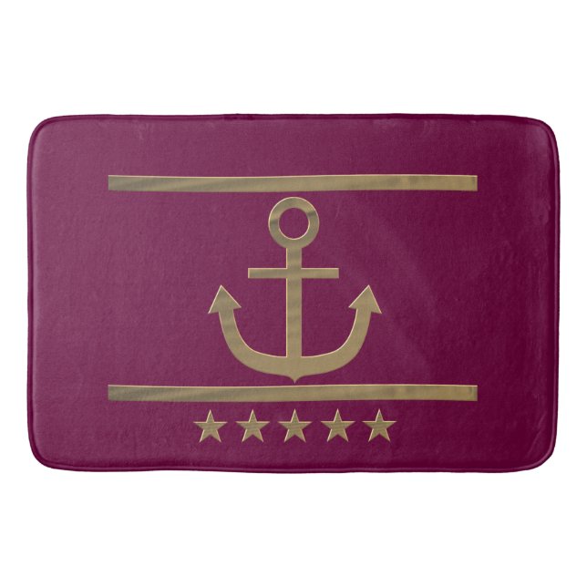 guld ankare på vin-röd bakgrund badrumsmatta (Framsidan)