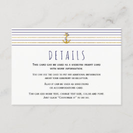 Guld ankare rand sjömil bröllop tilläggskort