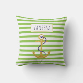 Guld ankarplats grönt strandat mönster trendig nau utomhuskudde