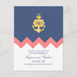 guld-ankarplatsens korallschevron spara datumet meddelande vykort