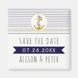 Guld ankarpunkt rand nautiska bröllop spara datum magnet