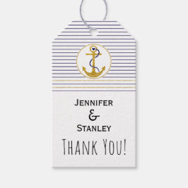 Guld ankarpunkt rand nautiska bröllop Tack Presentetikett