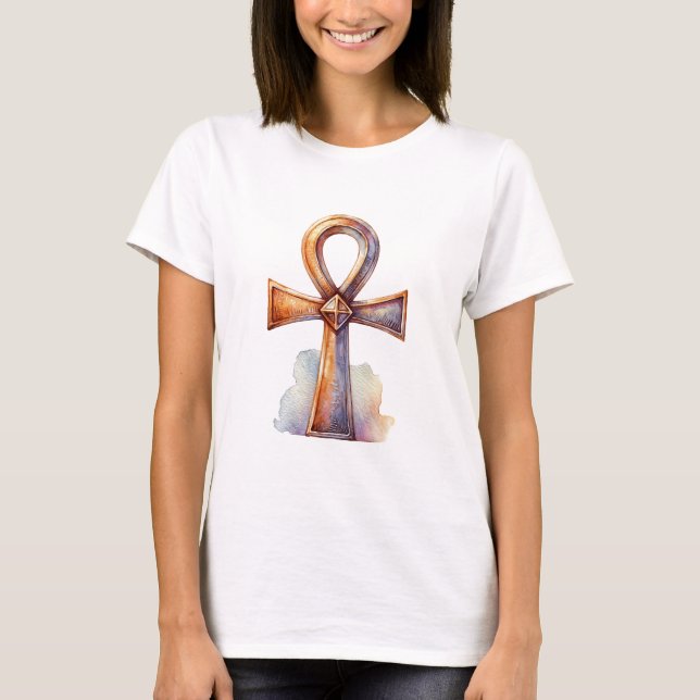 Guld Ankh Akvarell Grafisk T Shirt (Framsida)