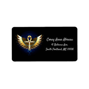 Guld Ankh med Vingar Adressetikett