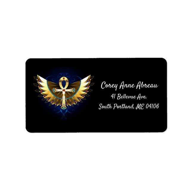 Guld Ankh med Vingar Adressetikett (Framsidan)