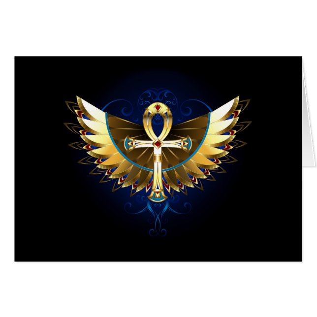 Guld Ankh med Vingar Hälsningskort (Framsidan Horizontal)