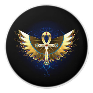 Guld Ankh med Vingar Knopp