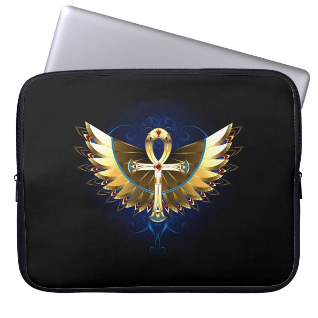Guld Ankh med Vingar Laptop Fodral (Framsidan)