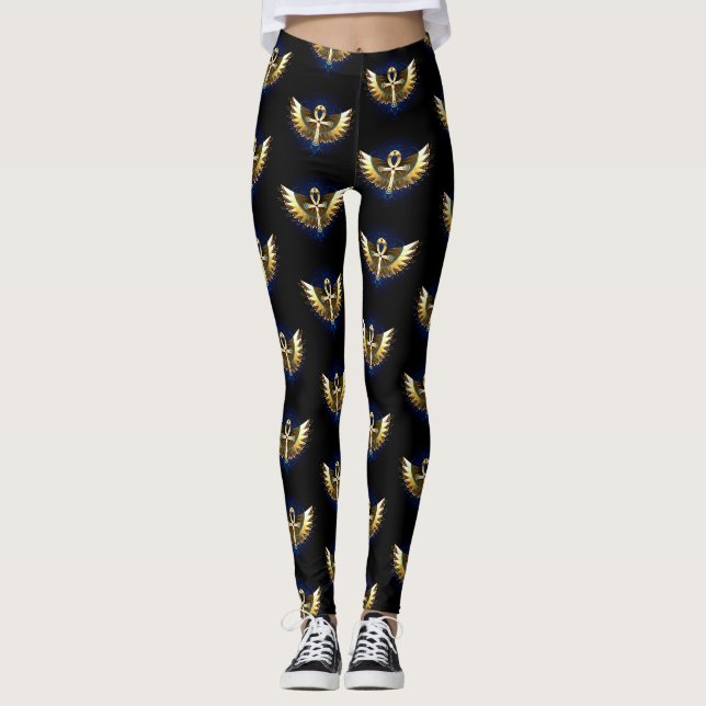 Guld Ankh med Vingar Leggings (Framsida)