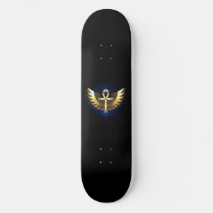 Guld Ankh med Vingar Mini Skateboard Bräda 18,5 Cm