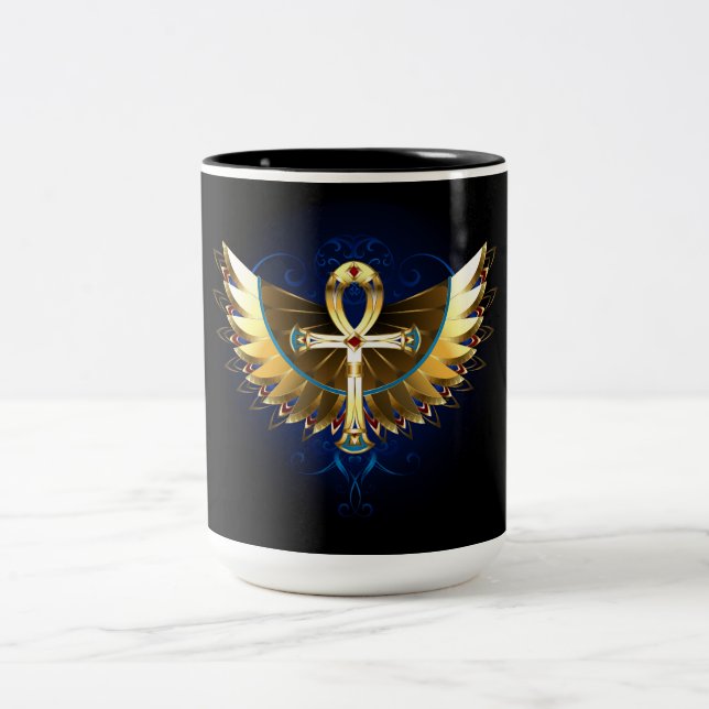 Guld Ankh med Vingar Två-Tonad Mugg (Center)