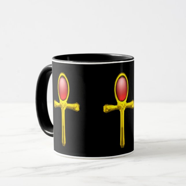 GULD ANKH ,RED TALISMAN EGYPTIAN JEWEL Black Mugg (Framsida vänster)