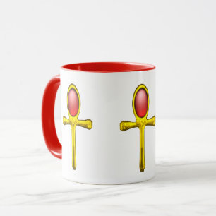 GULD ANKH ,RED TALISMAN EGYPTIAN JEWEL White Mugg