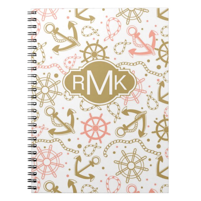 Guld- ankra monogramen för mönster | anteckningsbok med spiral (Framsidan)