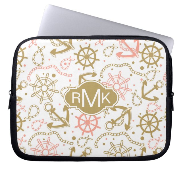 Guld- ankra monogramen för mönster | laptop fodral (Framsidan)