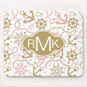 Guld- ankra monogramen för mönster musmatta