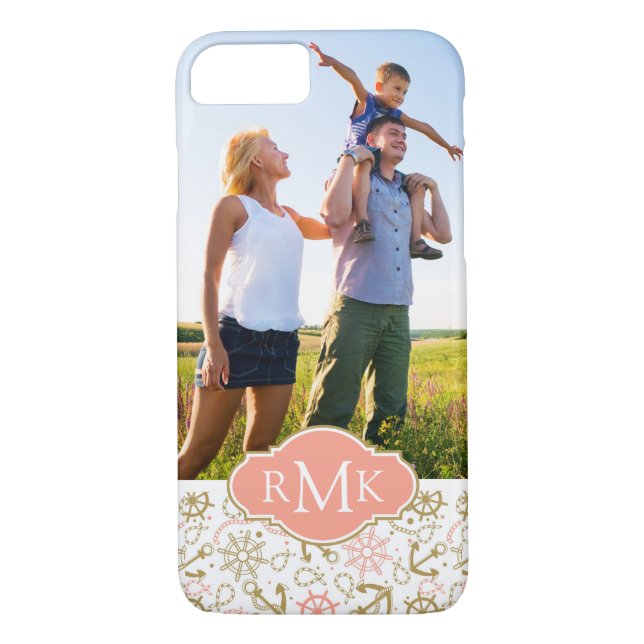 Guld- ankra Pattern| din foto & Monogram Case-Mate iPhone Skal (Baksida)