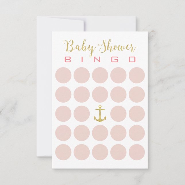 Guld ankrar gullig Bingo för baby shower 5x5 Inbjudningar (Framsida)