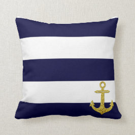 Guld ankrar nautiska randar kudde