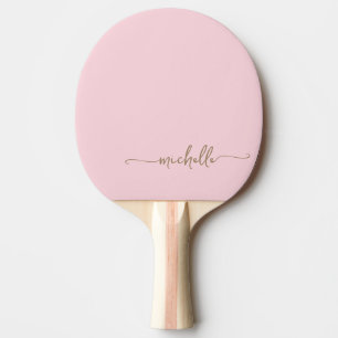 Guld anpassad namnteckning skript rosablommig rosa pingisracket