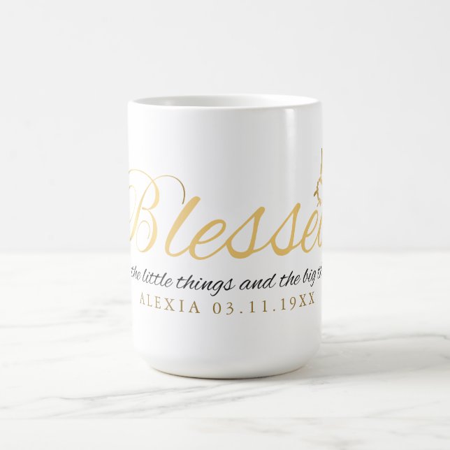 Guld Anpassningsbar Calligraphy Namn Thanksgiving  Kaffemugg (Center)