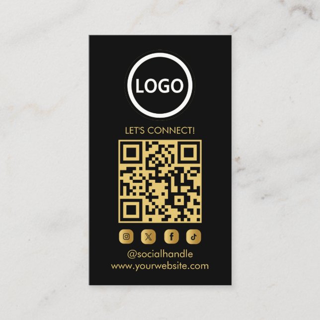 Guld Anpassningsbar Cards Modern, Social Media QR Visitkort (Framsida)