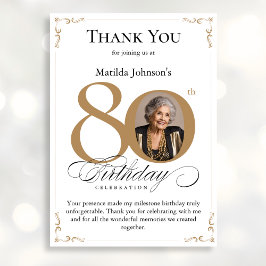 Guld Anpassningsbar Foto 80:e födelsedagen - tack  Inbjudningar