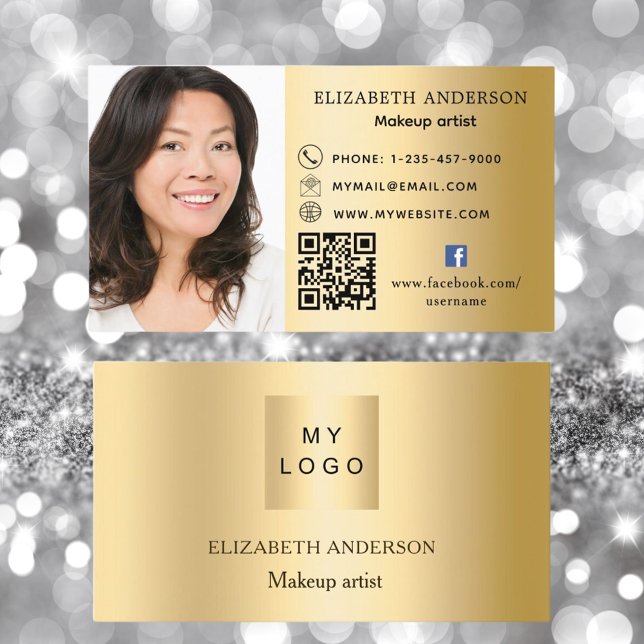Guld anpassningsbar-logotyp, foto Qr-kod social-me Visitkort (Skapare uppladdad)