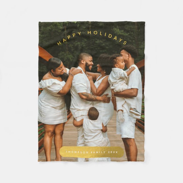 Guld Anpassningsbar Photo Family-jul Fleecefilt (Framsidan)