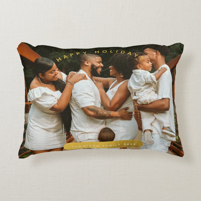 Guld Anpassningsbar Photo Family-jul Prydnadskudde (Framsidan)