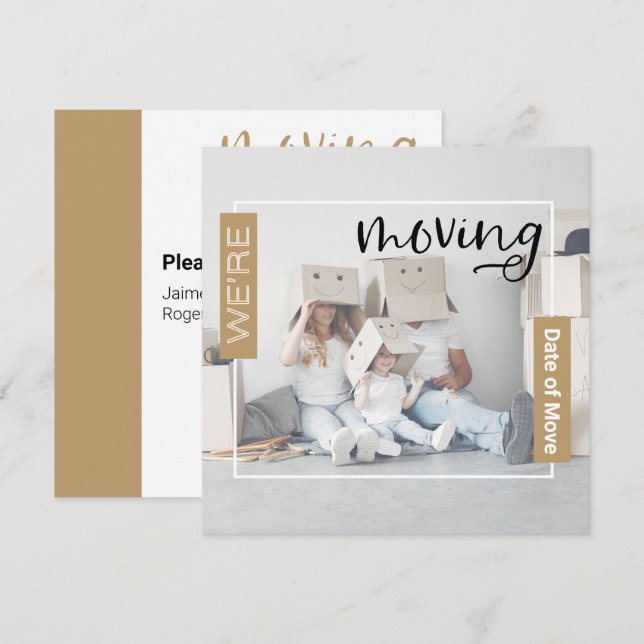 Guld Anpassningsbar Photo Flytta Announcement Card Tack Kort (Fram/baksida)