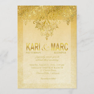 Guld & Antique Ivory Gatsby Glitter Flourish Inbjudningar