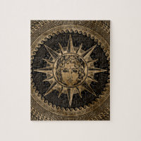 Guld- Apollo solgud på greknyckelprydnad