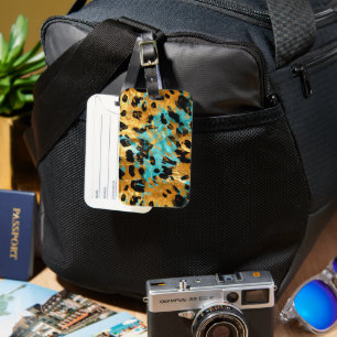 Guld Aqua Black Leopard Animal Bagagebricka