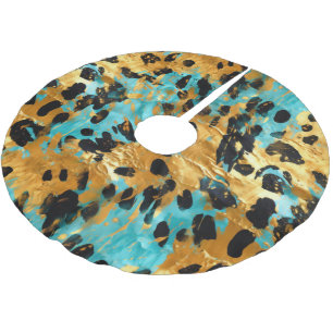Guld Aqua Black Leopard Animal Julgransmatta Borstad Polyester