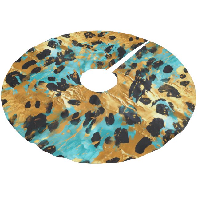 Guld Aqua Black Leopard Animal Julgransmatta Borstad Polyester (Vinklad)