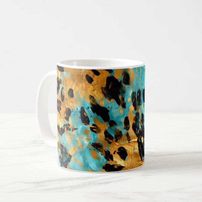 Guld Aqua Black Leopard Animal Kaffemugg (Framsida vänster)